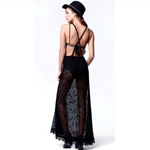 Kendall & Kylie Black Lace Maxi Dress, Swim Cover-Up - Picture 3 of 7